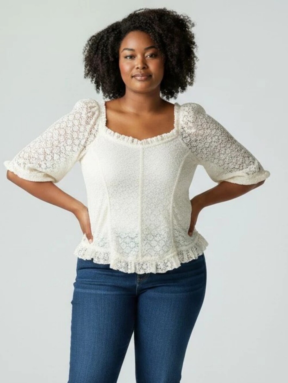 Jessica Simpson Lace-Trim Peasant Blouse - Cream Color